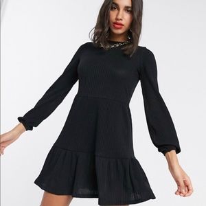 Ribbed Tiered Black Mini Dress